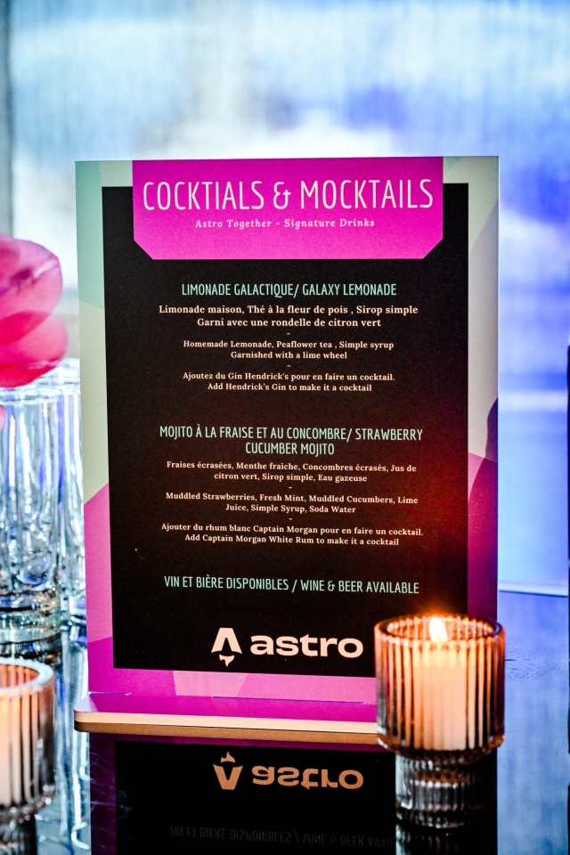 Cocktail and mocktail menu.